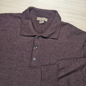 Sette Ponti Mens L Long Sleeve Merino Wool Knit Polo Shirt Made in Italy Brown
